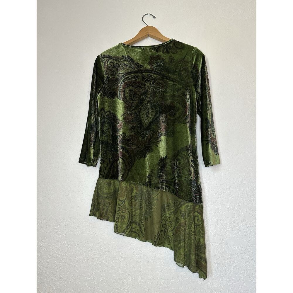 One World Top Tunic Velvet Green A Symmetrical Paisley Boho Medium Woman’s - Picture 2 of 8